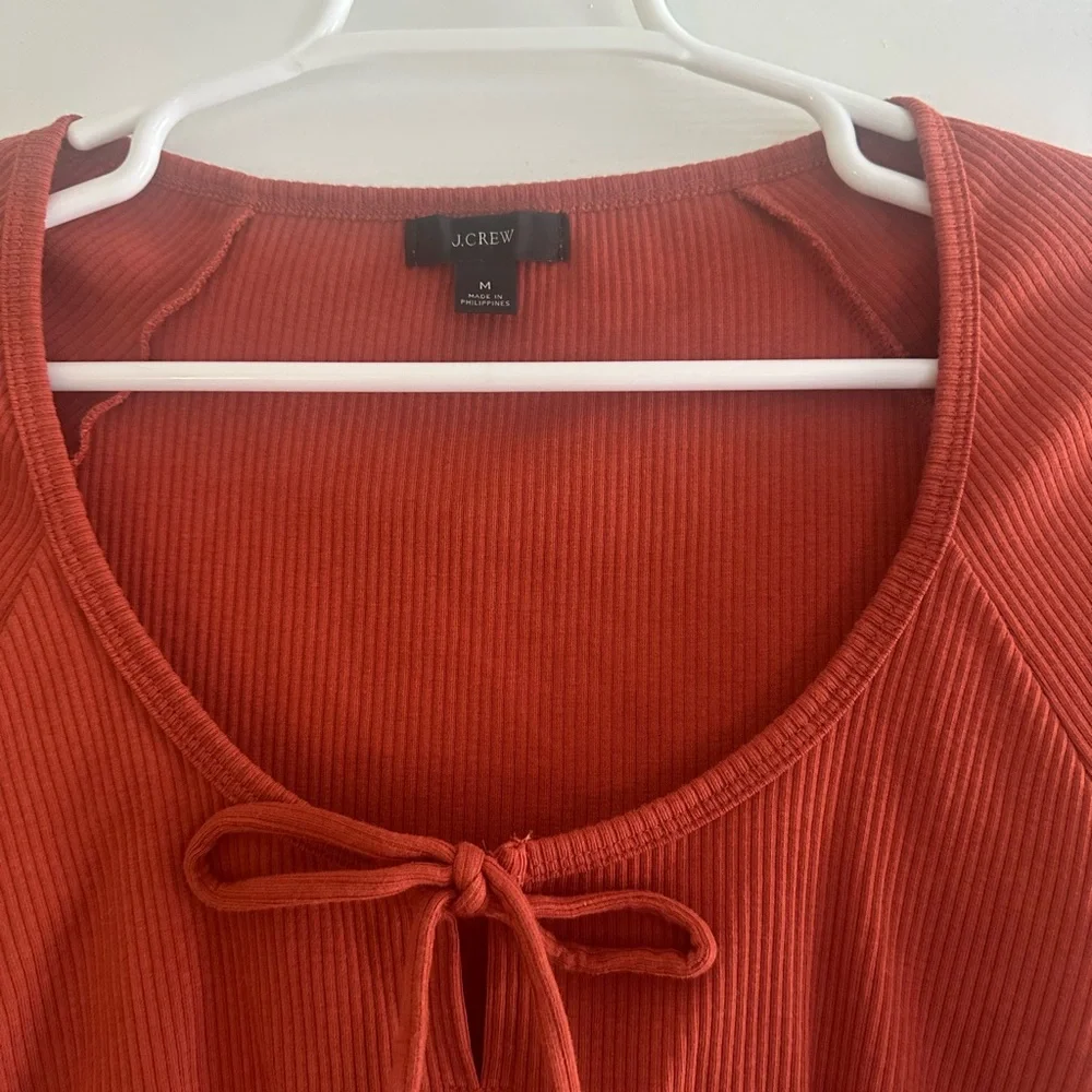 J. Crew Tie Front Vintage Rib T-Shirt Top Burnt Sienna M
